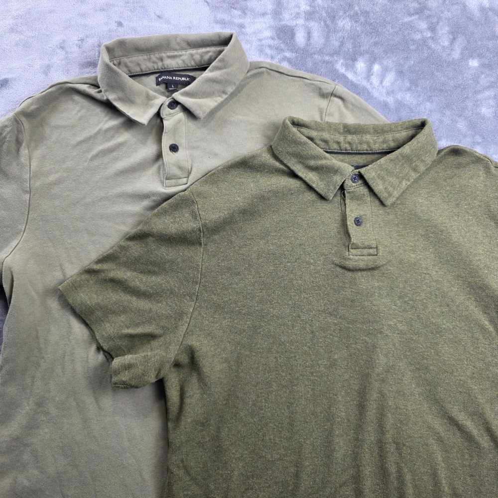 Banana Republic Polo Shirt Lot Mens L Green Short Sleeve 100% Cotton 2 Pack‎